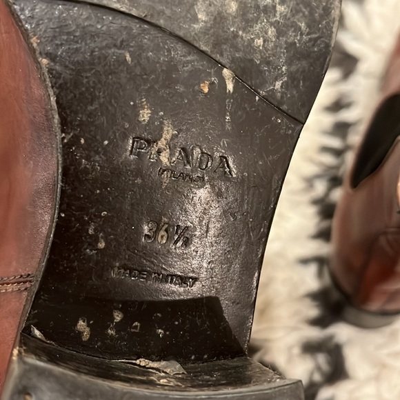 Vintage brown PRADA platform leather Y2K booties 37.5 boots - Picture 3 of 7